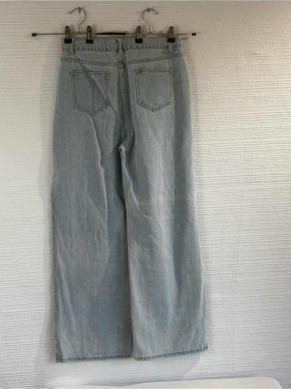 Y2K Pearl Studded Wide Leg Jeans Light Wash Distressed Split Hem Denim Pants - Picture 7 of 16